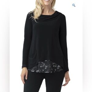Sympli Black Long Sleeve Cowl Neck Top with Dual Layered Detail